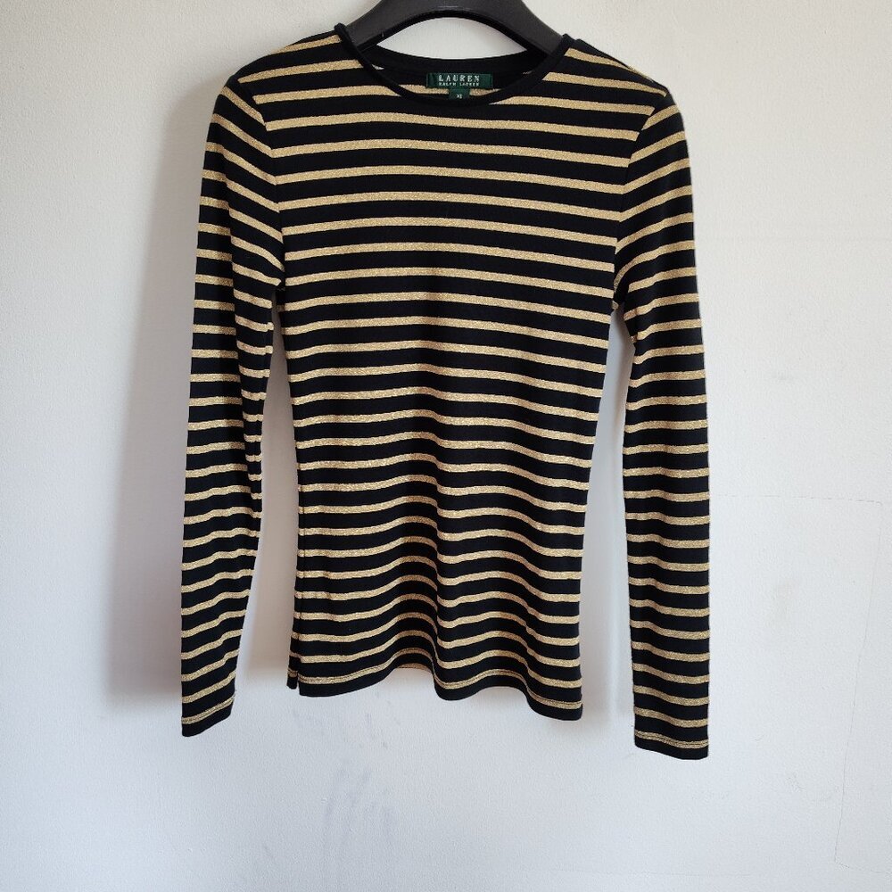 Ladies SZ XS Lauren Ralph Lauren Black Stripe T-Shirt